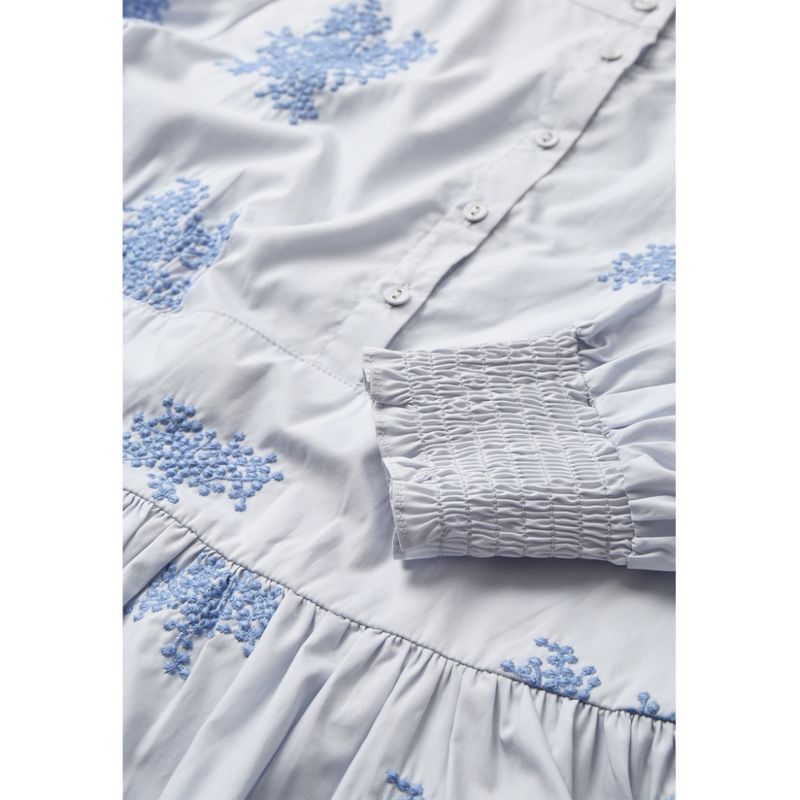 Miluna new embroidery LS dress Light blue flower w. embroidery