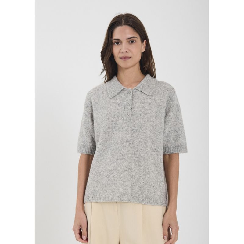 Halli SS polo knit top Light grey melange